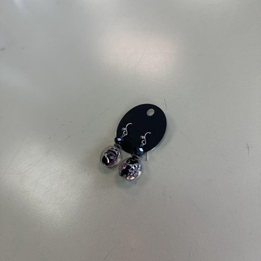 Silver/ Blue Beaded Drop Earrings