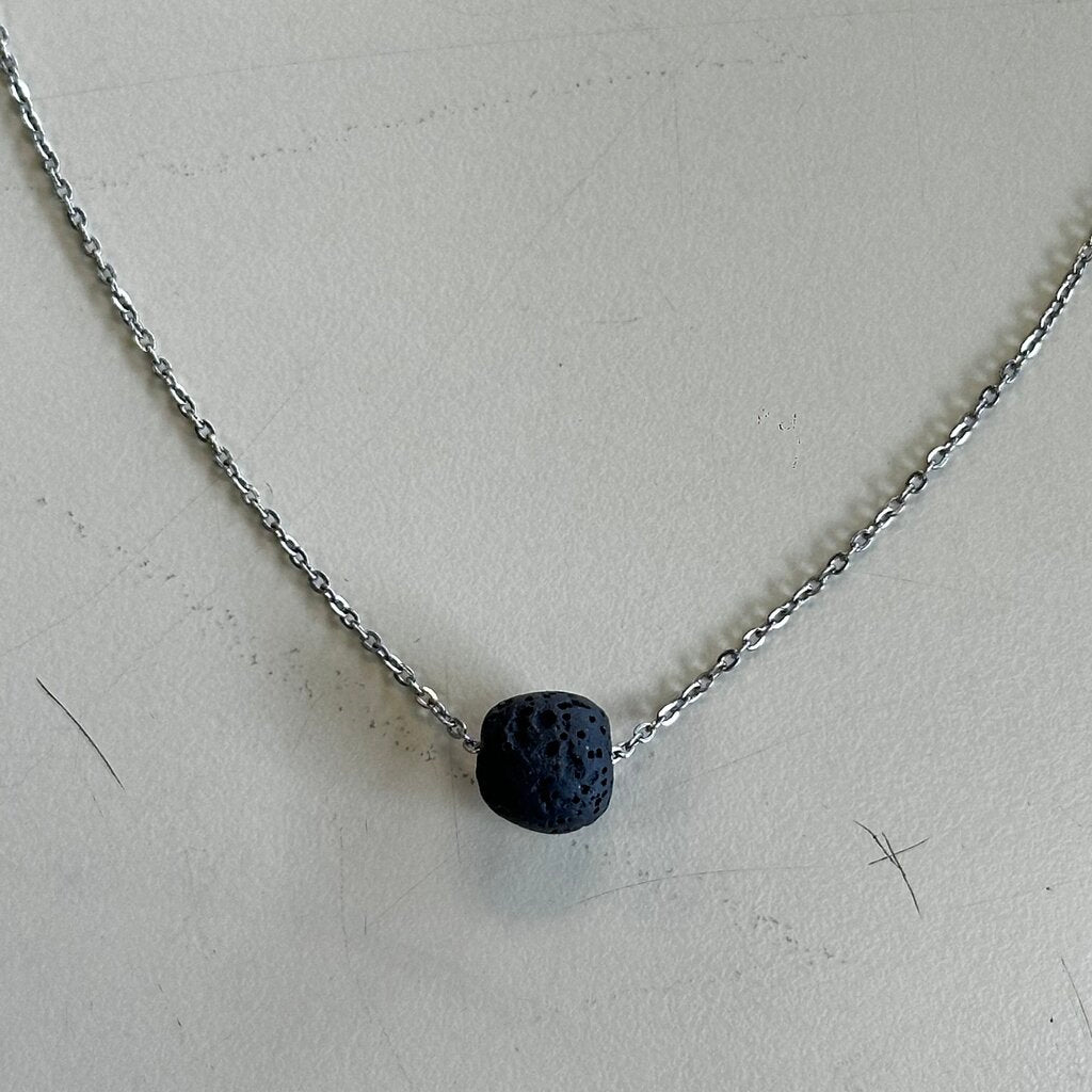Silver/ Black Bead Pendant Necklace