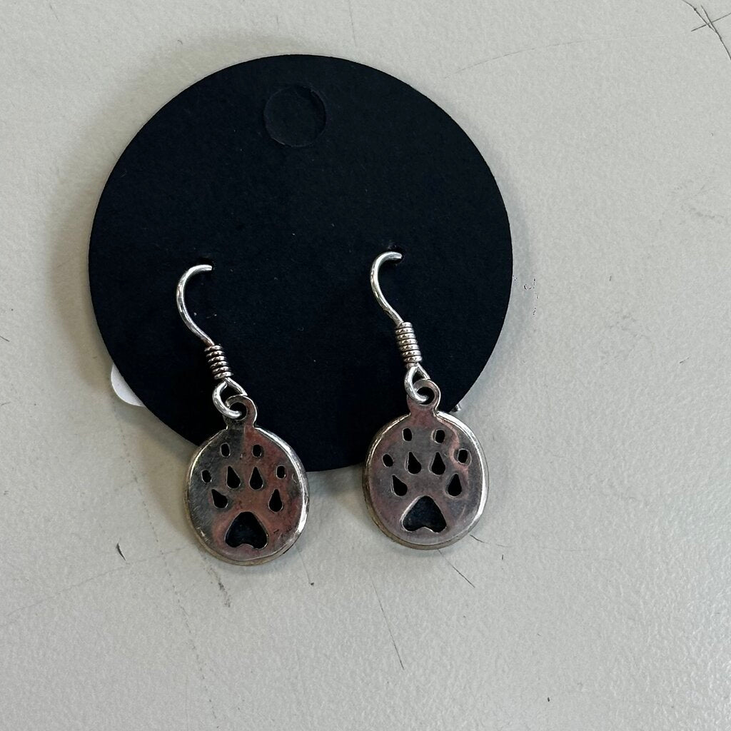 Silver Bear Paw Print Earrings