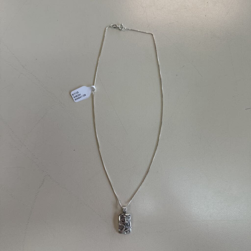 Silver Swirl Rectangle Pendant Necklace