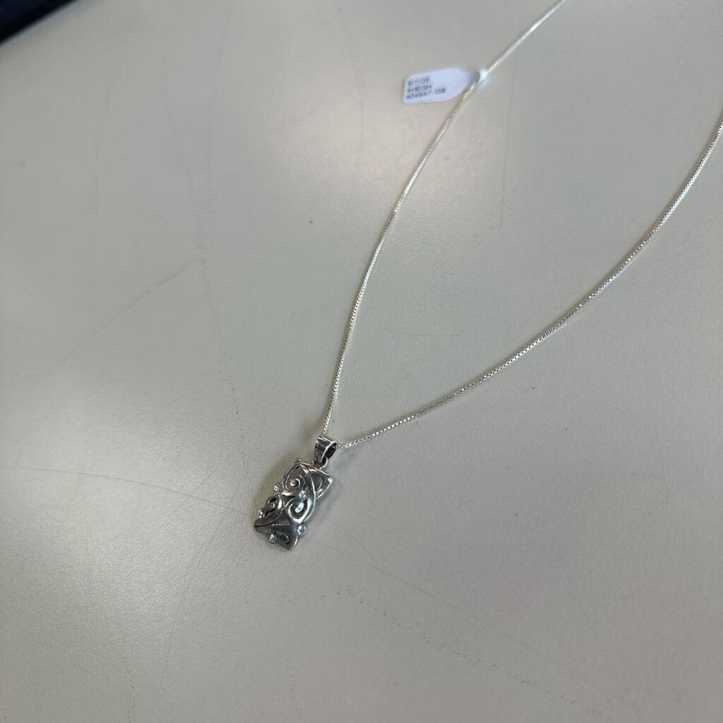 Silver Swirl Rectangle Pendant Necklace