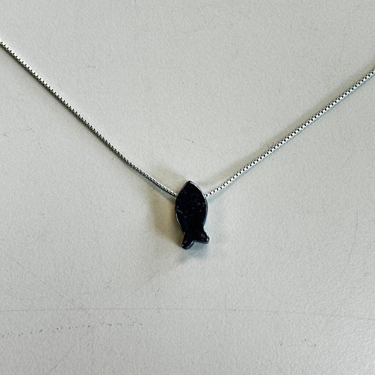 Silver/ Black Fish Bead Pendant Necklace