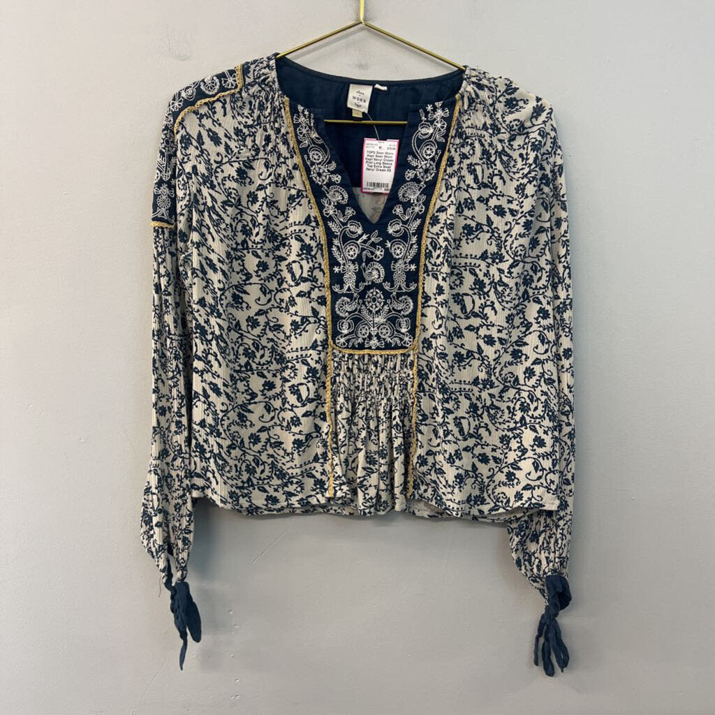 Seen Worn Kept Navy/ Cream Print Long Sleeve Top Extra Small