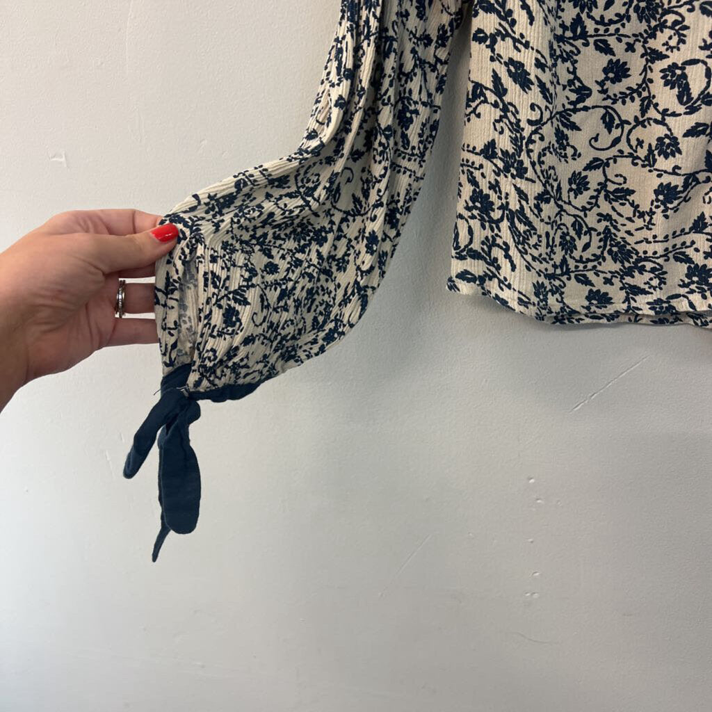 Seen Worn Kept Navy/ Cream Print Long Sleeve Top Extra Small