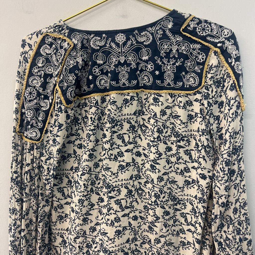 Seen Worn Kept Navy/ Cream Print Long Sleeve Top Extra Small