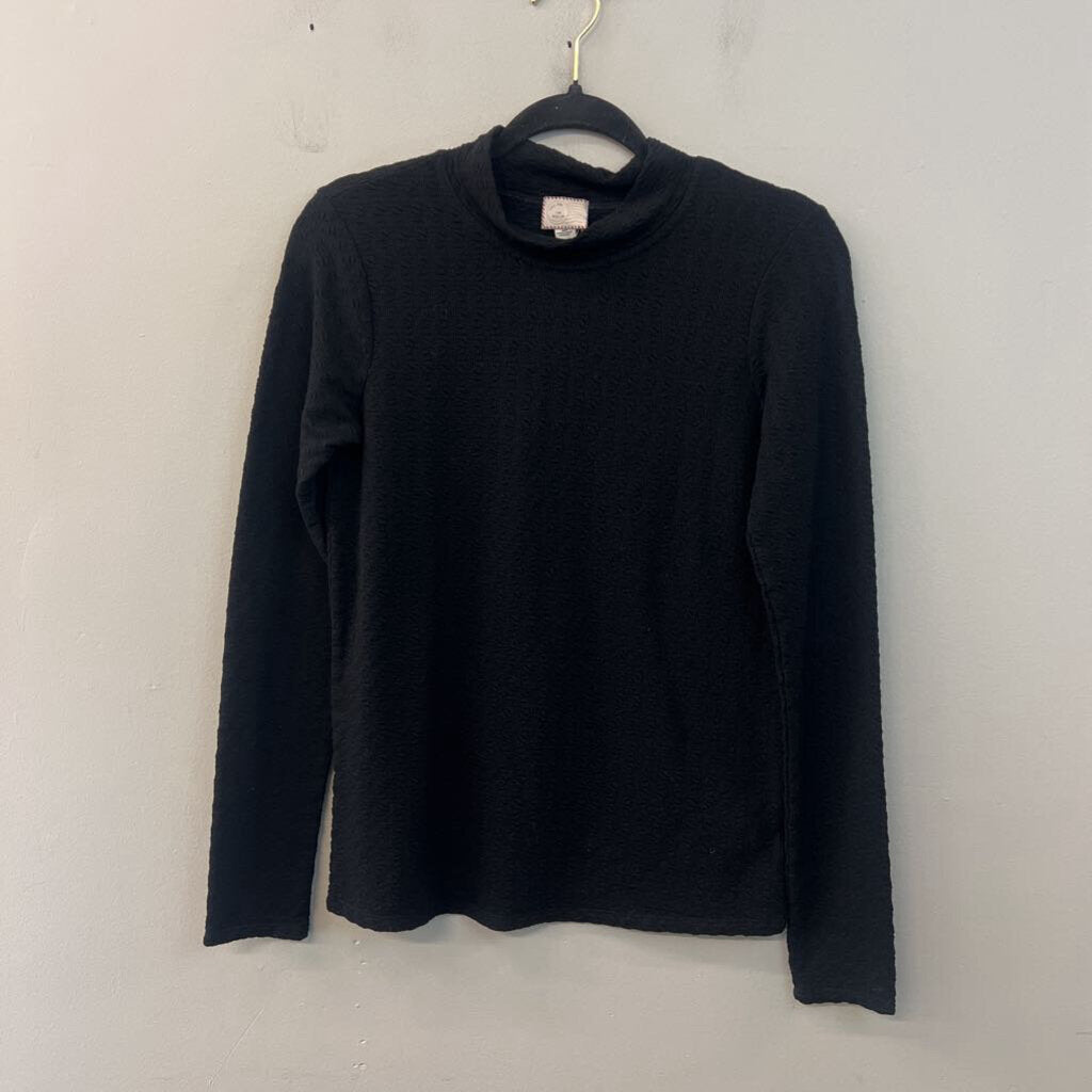 Anthropologie Black Textured Long Sleeve Mock Neck Top Medium