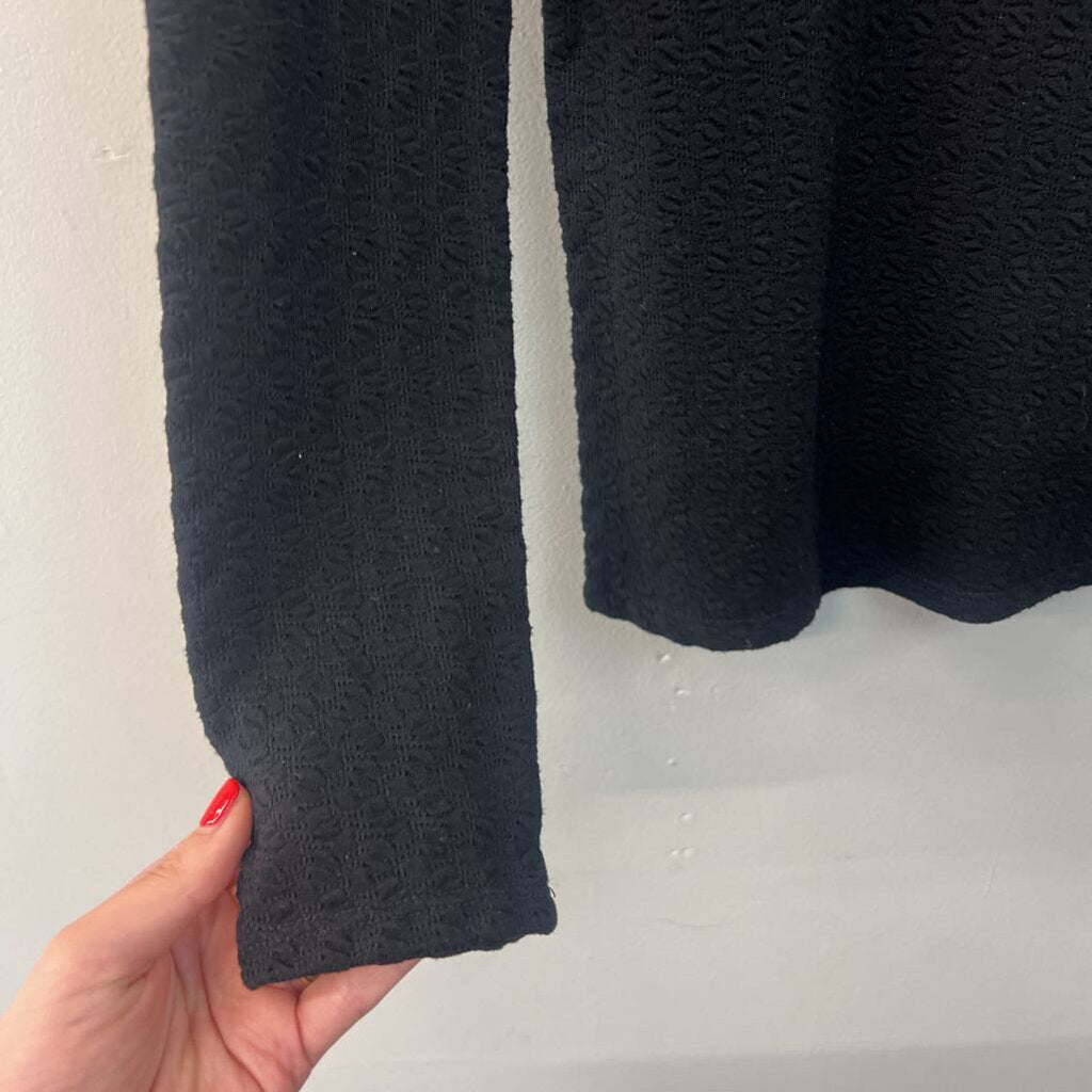 Anthropologie Black Textured Long Sleeve Mock Neck Top Medium