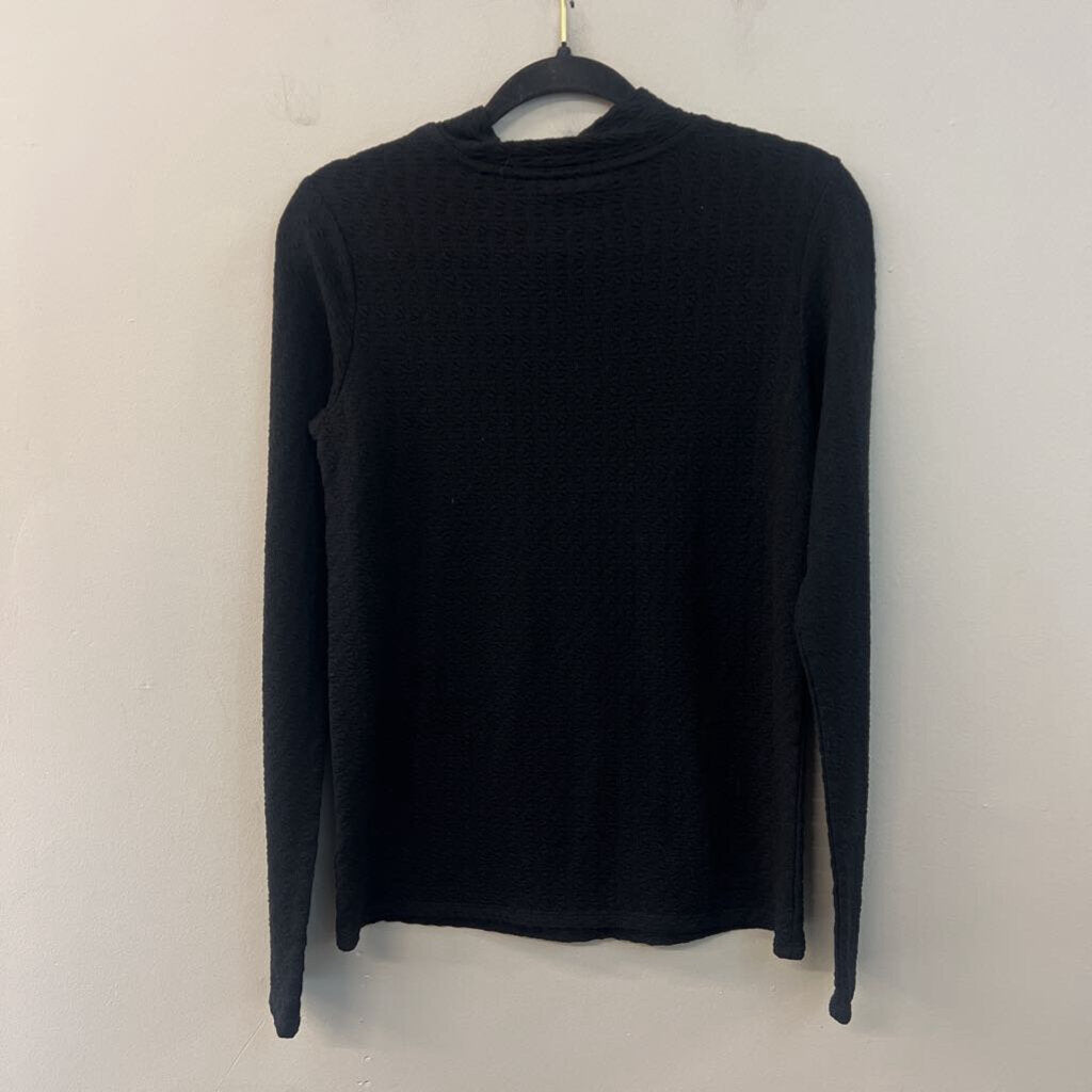 Anthropologie Black Textured Long Sleeve Mock Neck Top Medium