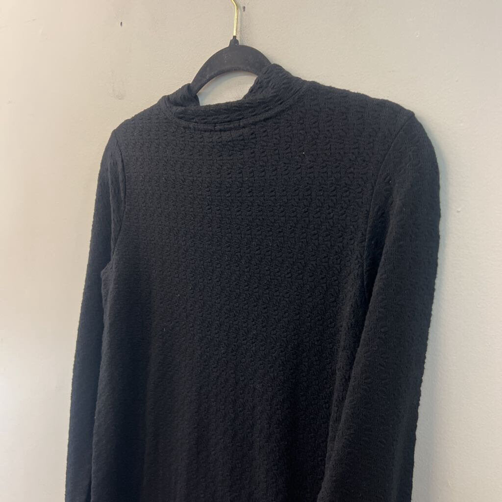 Anthropologie Black Textured Long Sleeve Mock Neck Top Medium