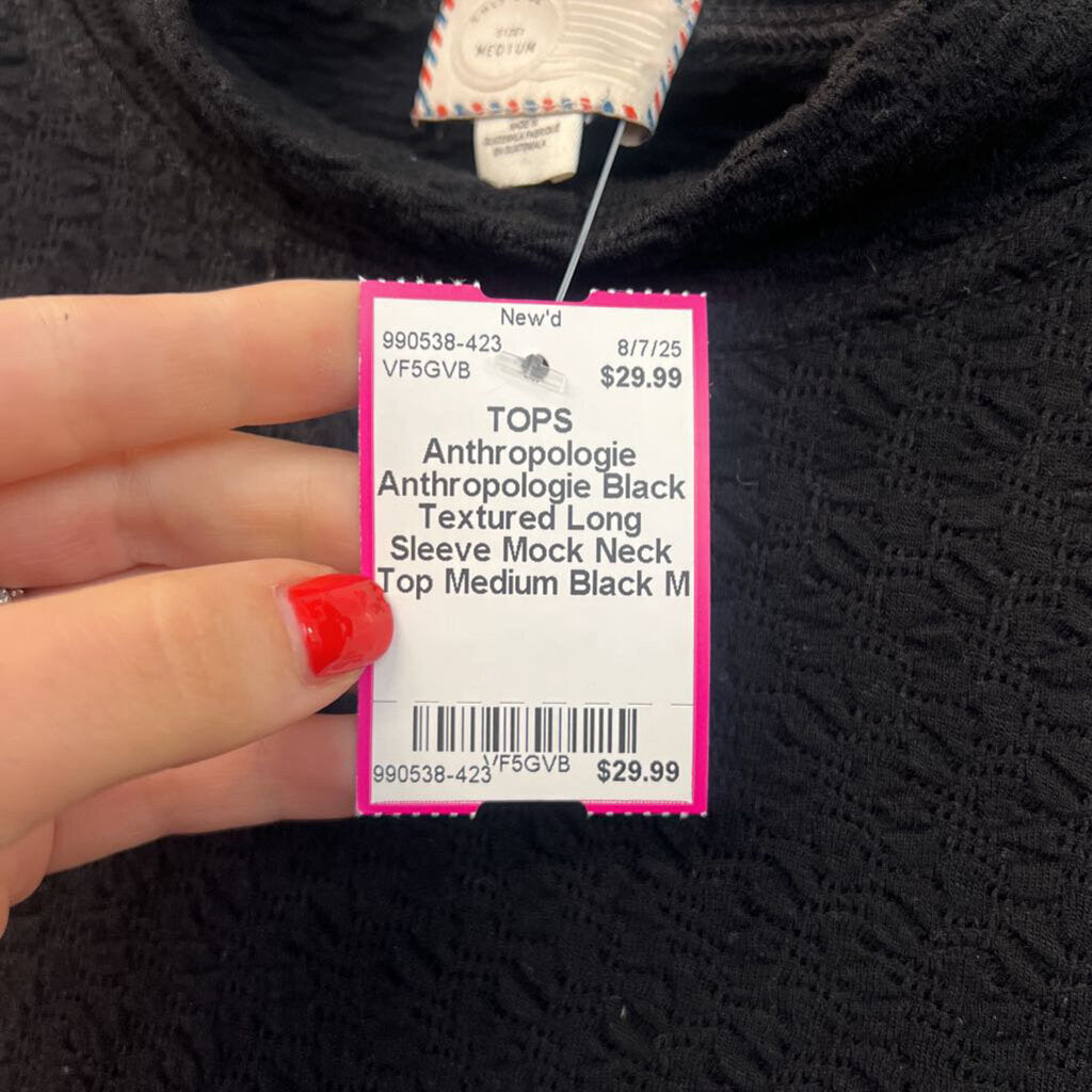 Anthropologie Black Textured Long Sleeve Mock Neck Top Medium