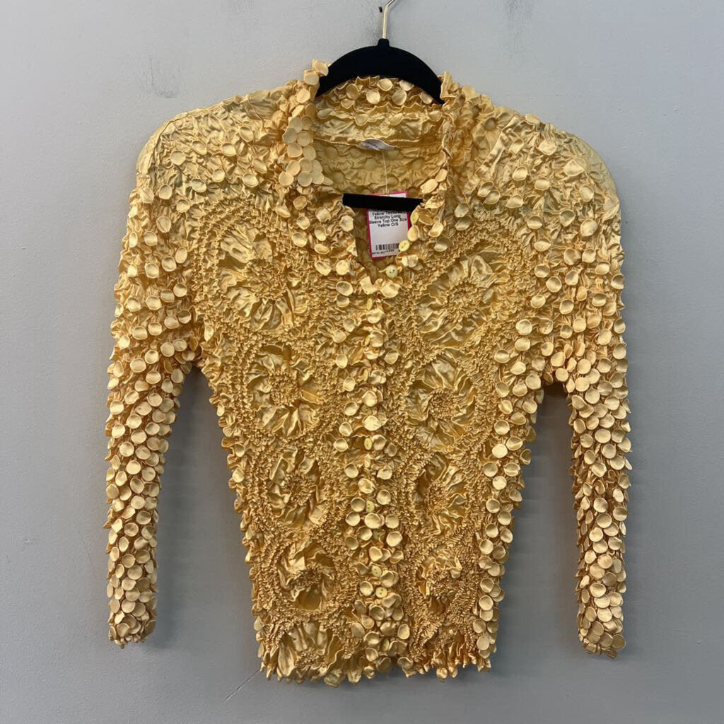 Yellow Textured Stretchy Long Sleeve Top One Size