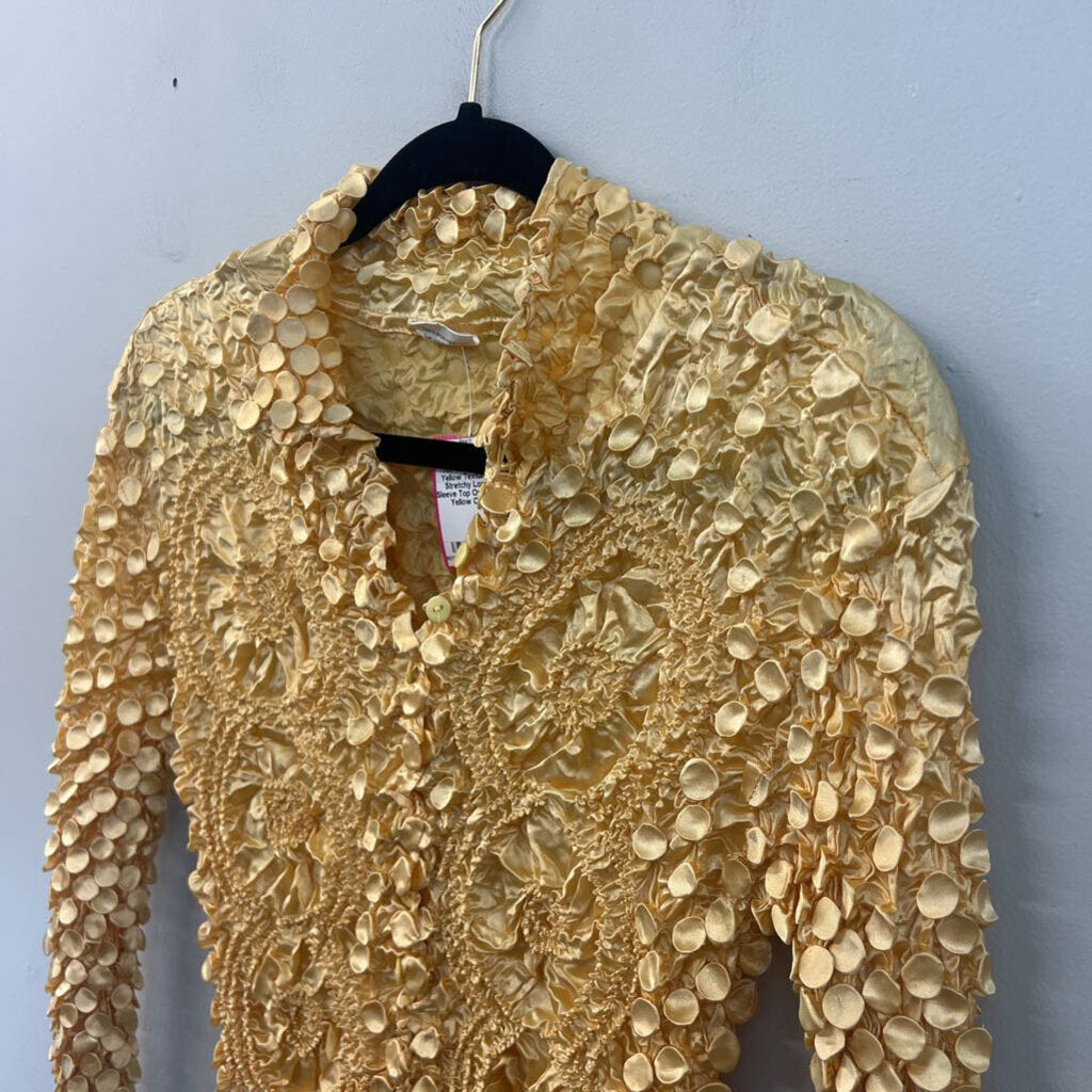 Yellow Textured Stretchy Long Sleeve Top One Size