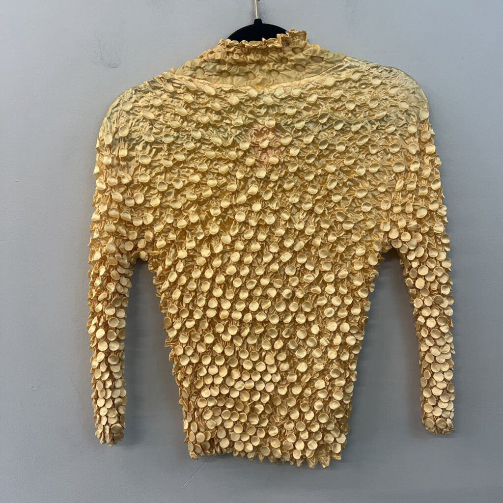 Yellow Textured Stretchy Long Sleeve Top One Size