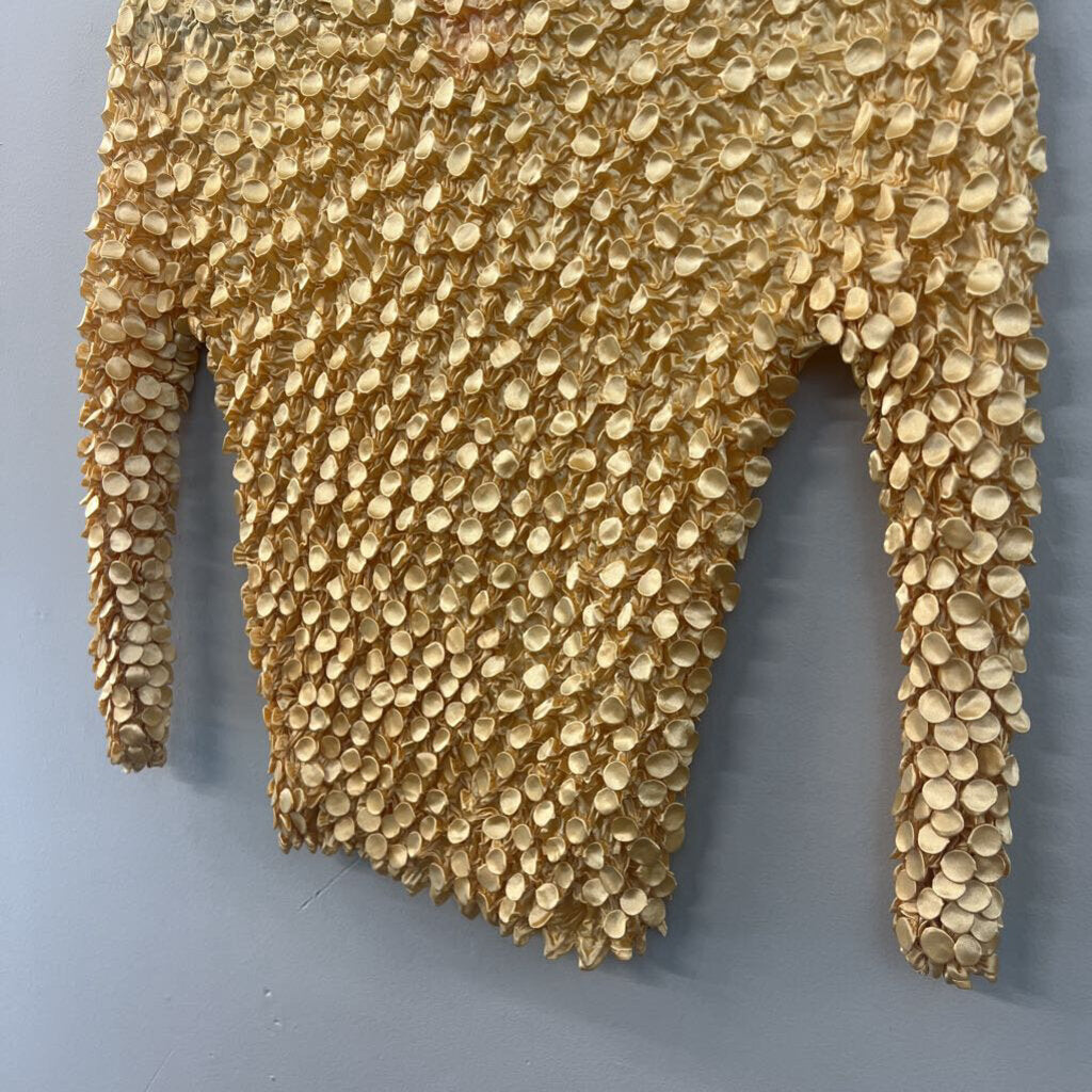 Yellow Textured Stretchy Long Sleeve Top One Size