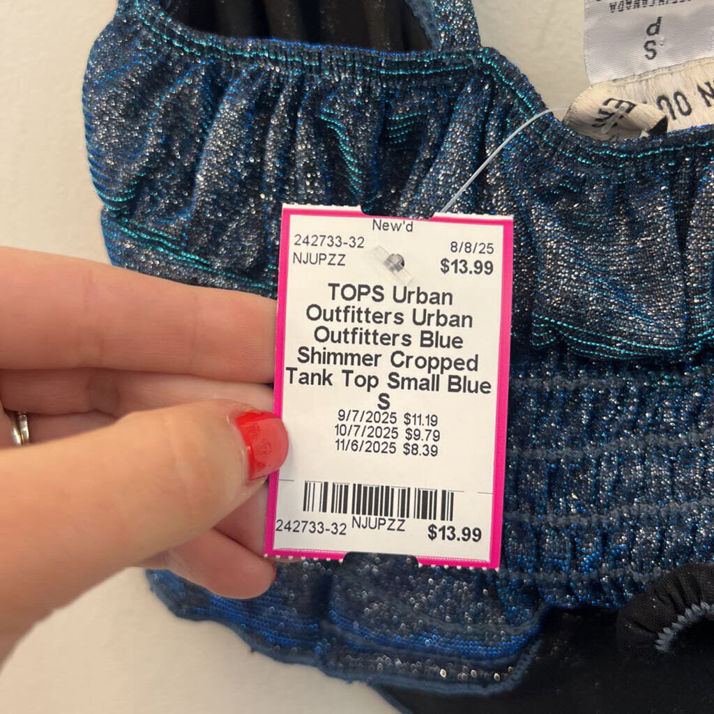 Urban Outfitters Blue Shimmer Cropped Tank Top Small