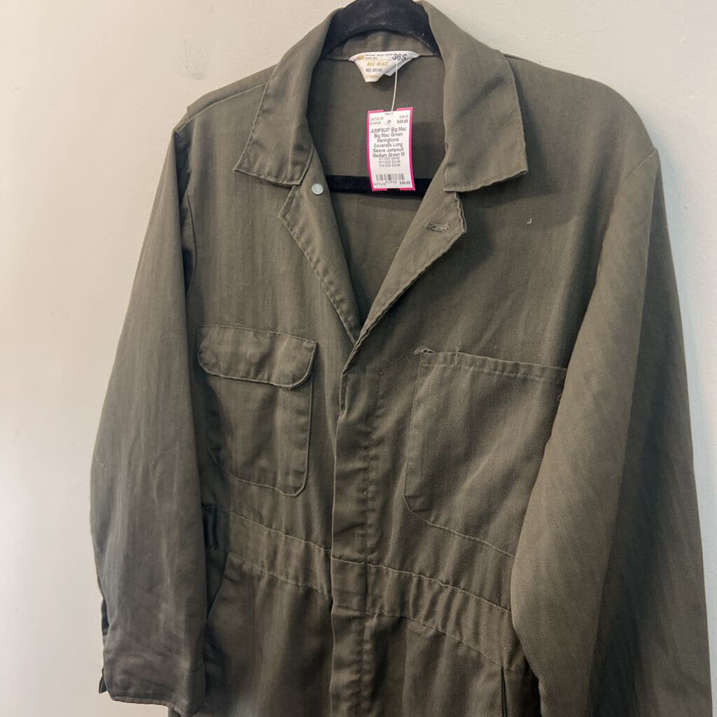 Big Mac Green Heringbone Coveralls Long Sleeve Jumpsuit Medium