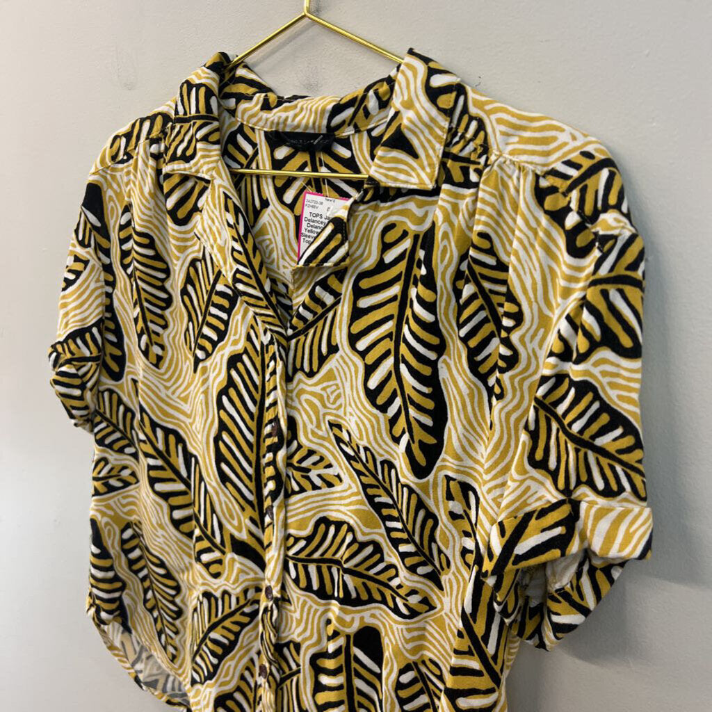 Jane and Delancey Black/ Yellow Print Short Sleeve Button Down Top Medium