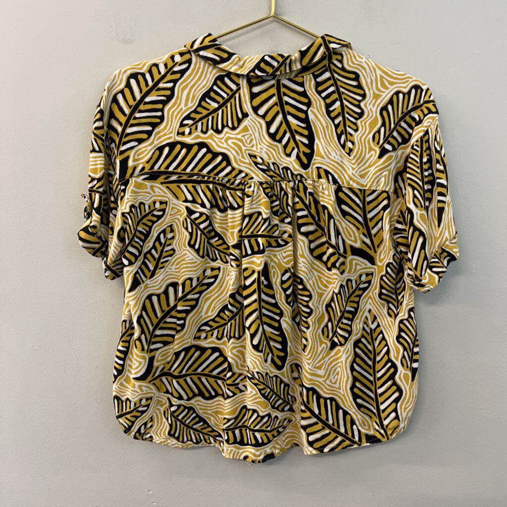 Jane and Delancey Black/ Yellow Print Short Sleeve Button Down Top Medium