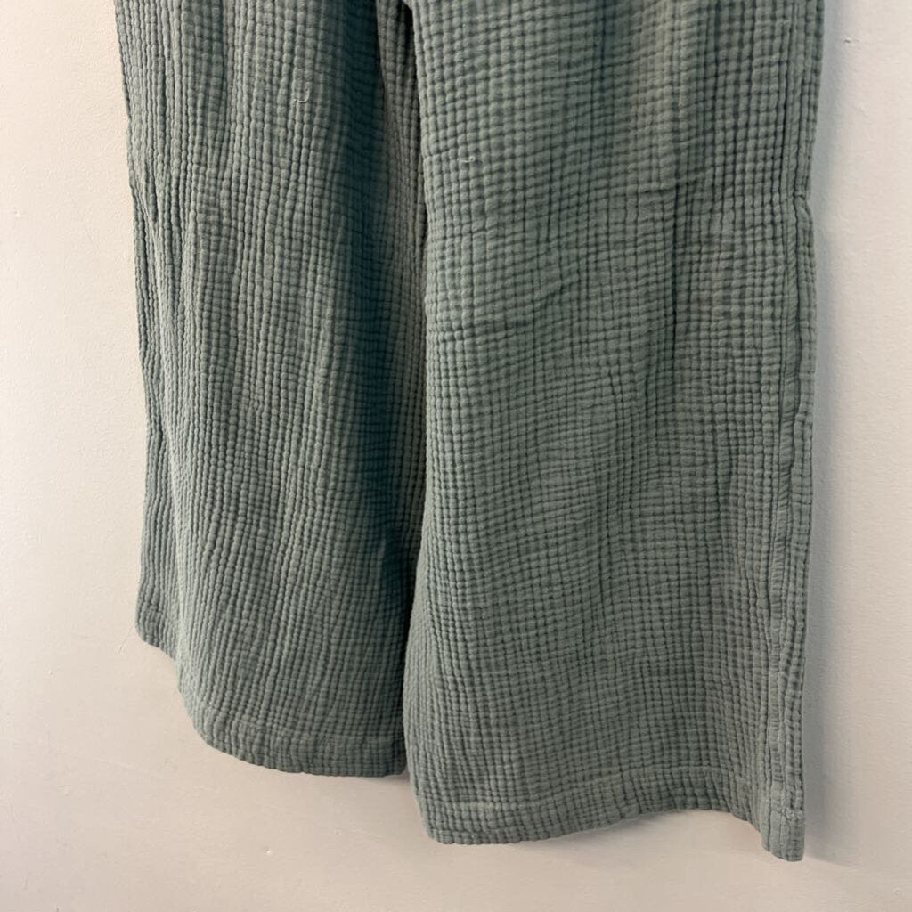 Madewell Green Textured Wide Leg Pull On Pants Small
