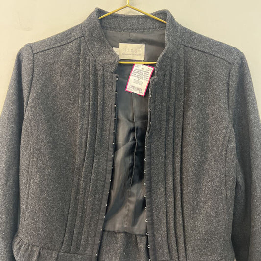 Hinge Grey Wool Blend Ruffle Detail Hook and Eye Front Jacket Medium