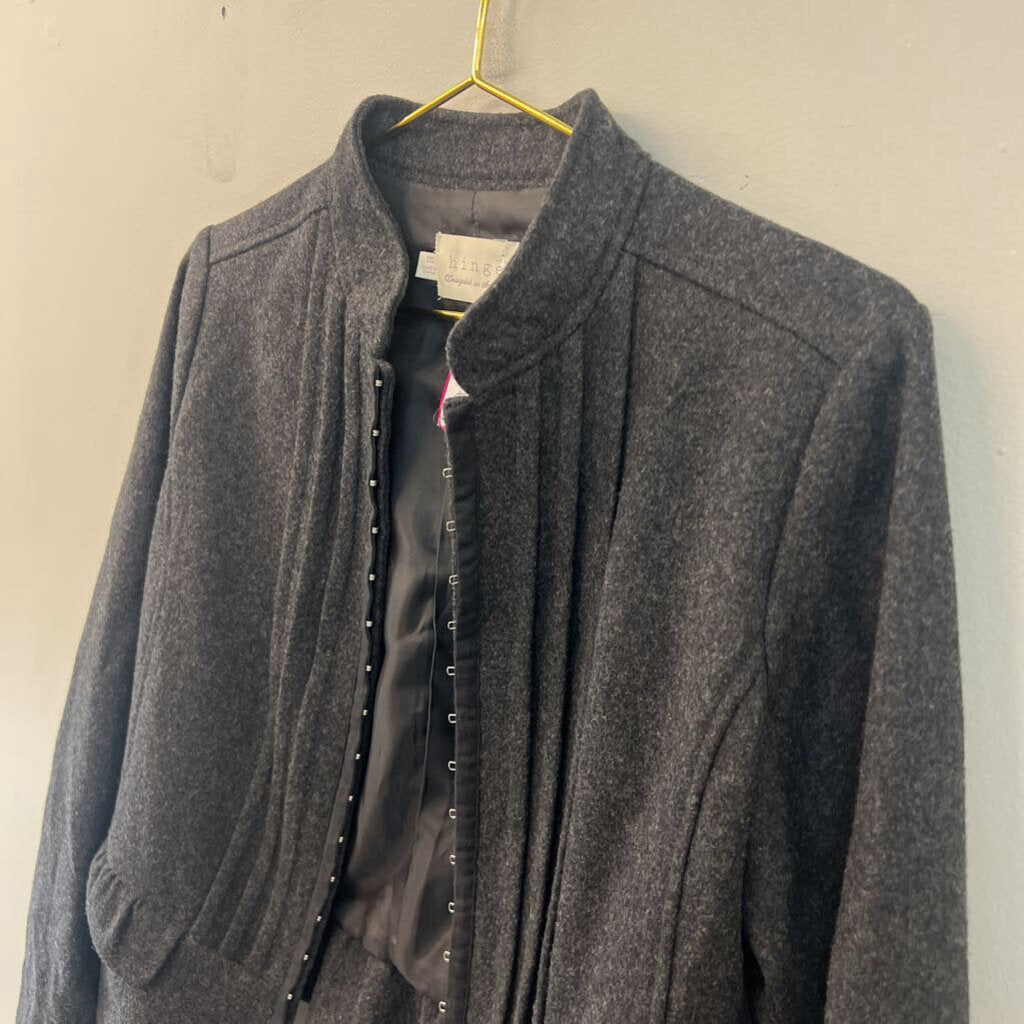 Hinge Grey Wool Blend Ruffle Detail Hook and Eye Front Jacket Medium