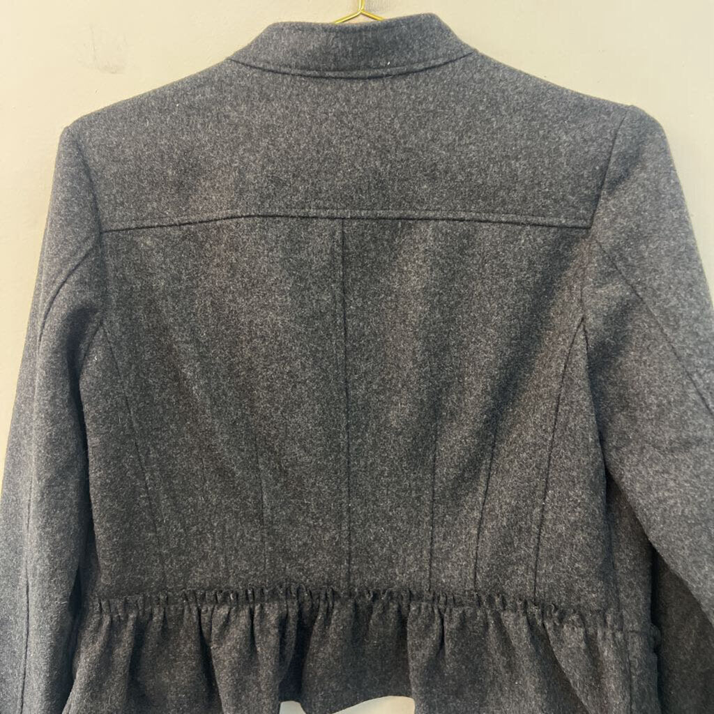 Hinge Grey Wool Blend Ruffle Detail Hook and Eye Front Jacket Medium