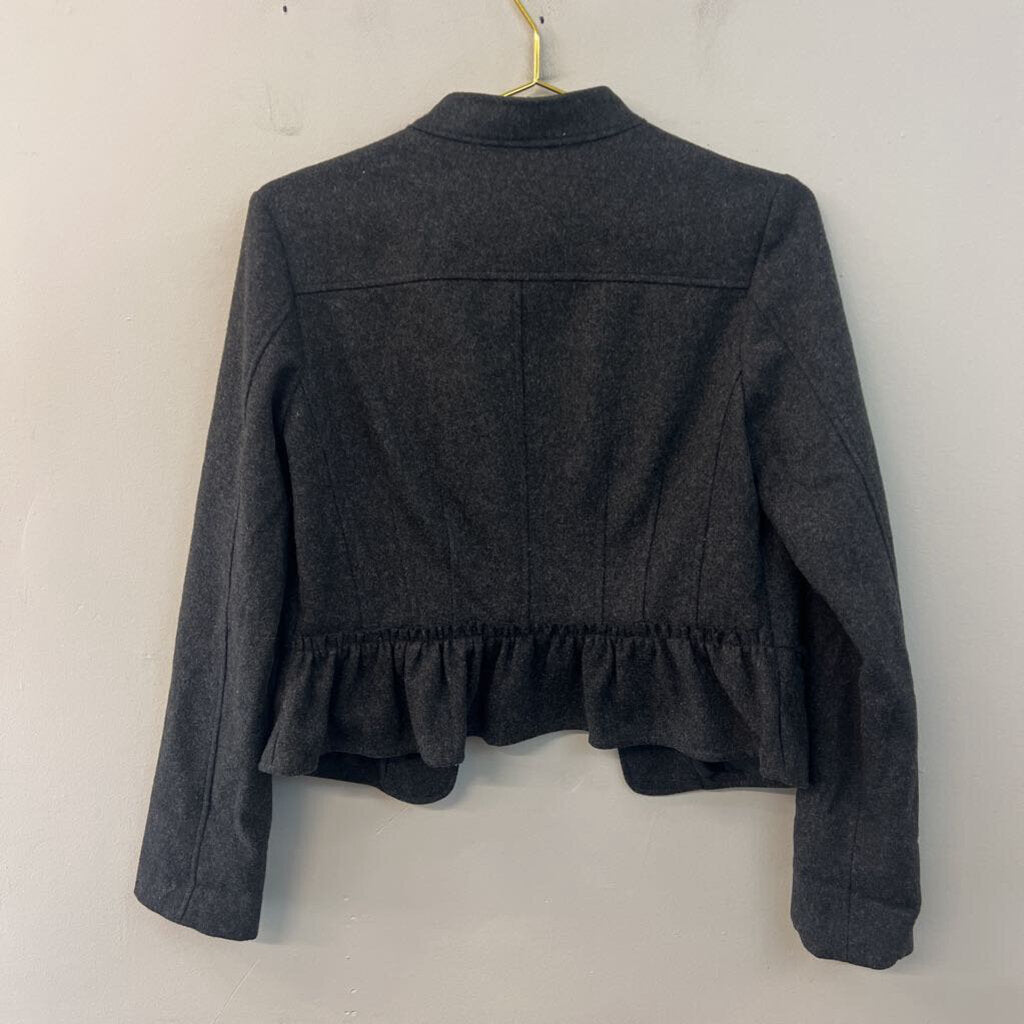 Hinge Grey Wool Blend Ruffle Detail Hook and Eye Front Jacket Medium