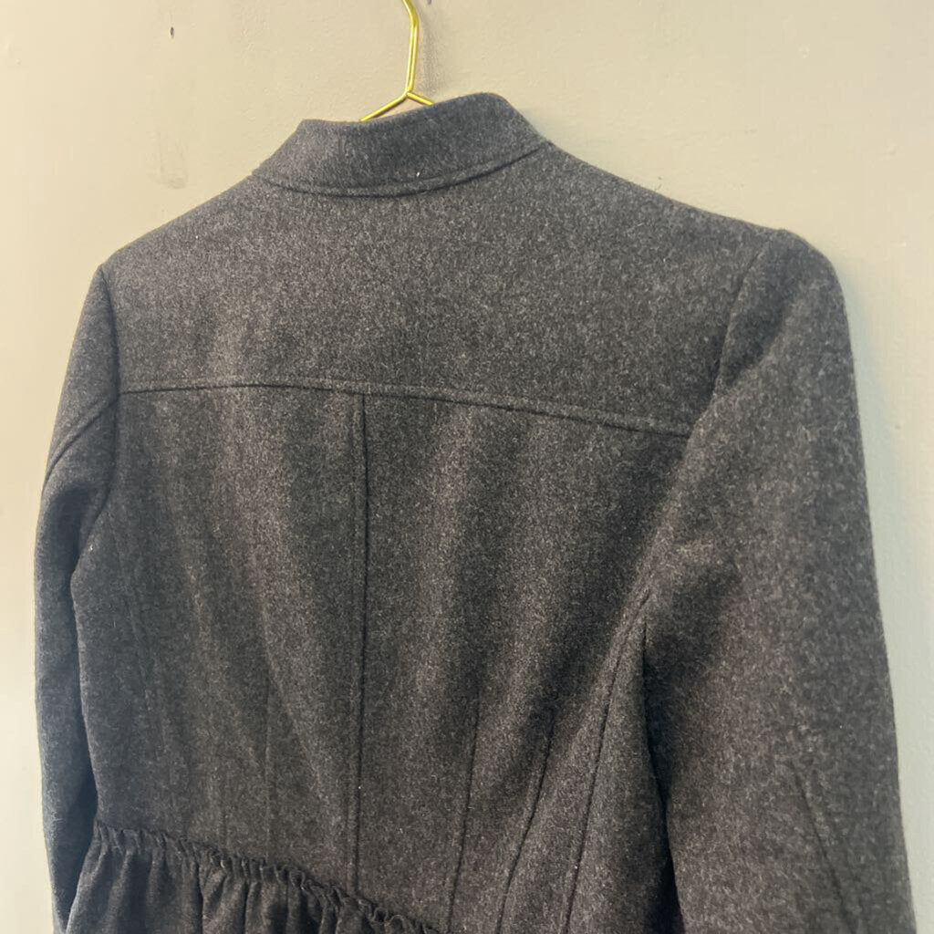 Hinge Grey Wool Blend Ruffle Detail Hook and Eye Front Jacket Medium