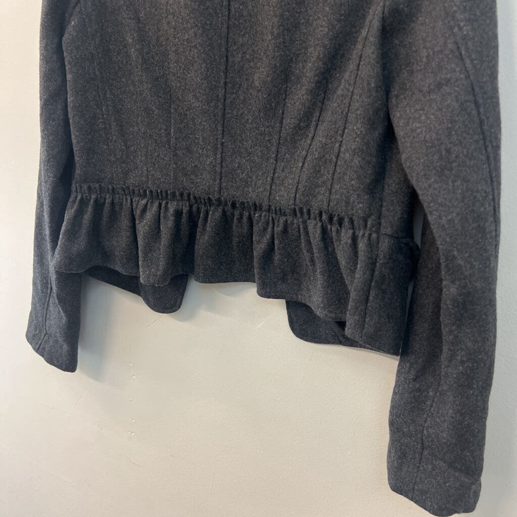 Hinge Grey Wool Blend Ruffle Detail Hook and Eye Front Jacket Medium