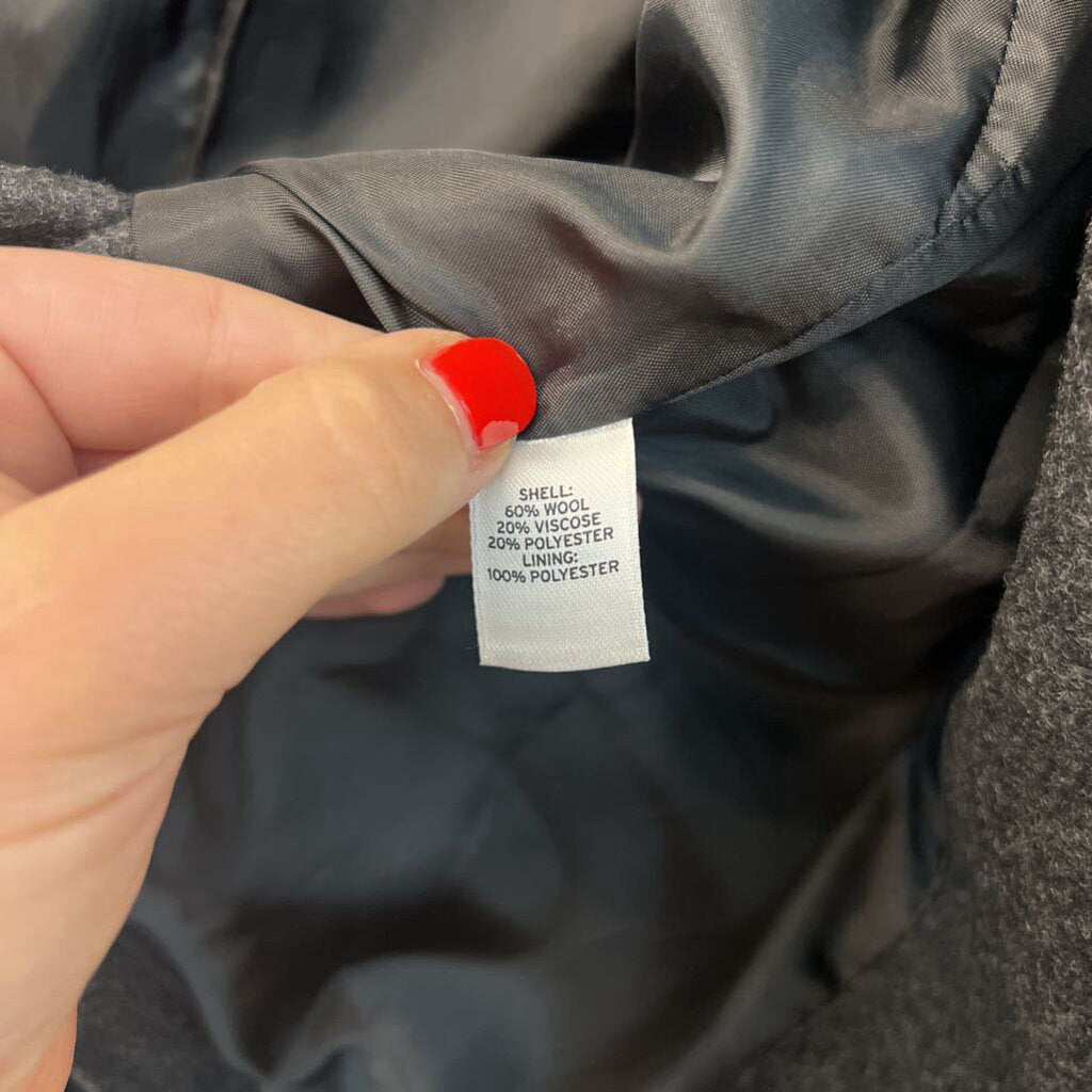 Hinge Grey Wool Blend Ruffle Detail Hook and Eye Front Jacket Medium