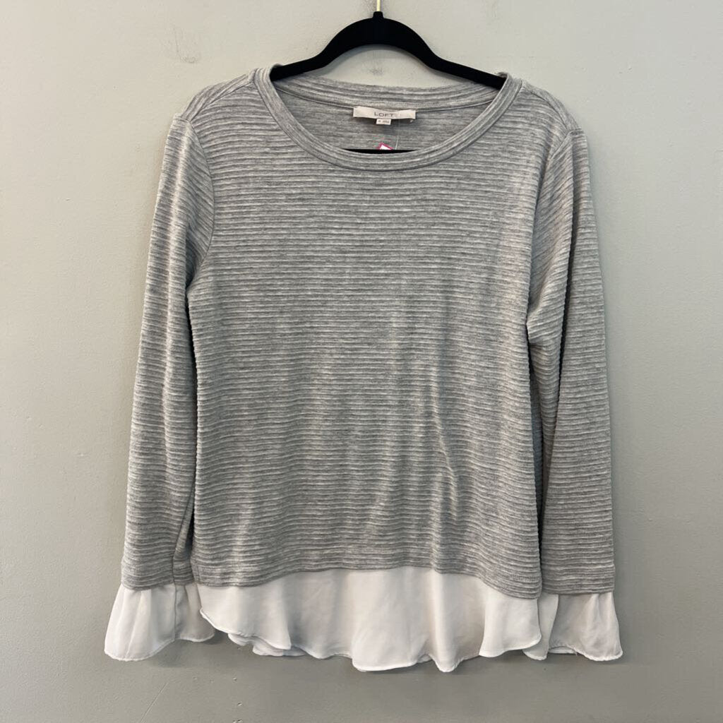 Loft Grey/ White Layered Long Sleeve Top Medium