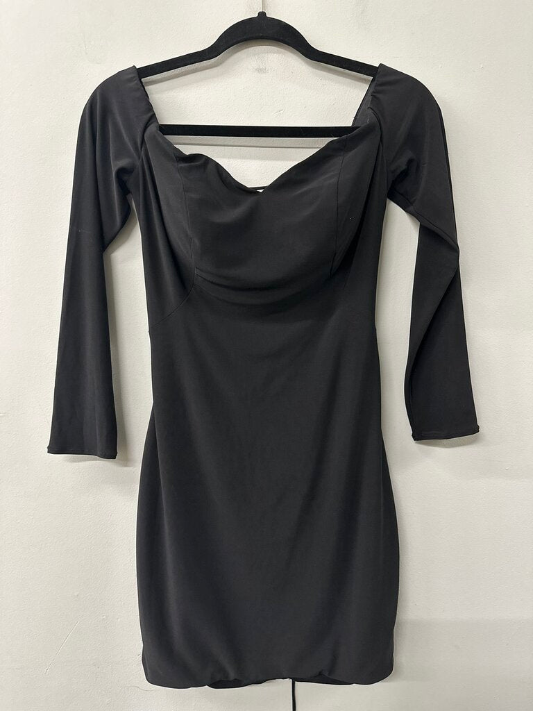 La Femme Black Long Sleeve Lace Up Back Short Formal Dress 6