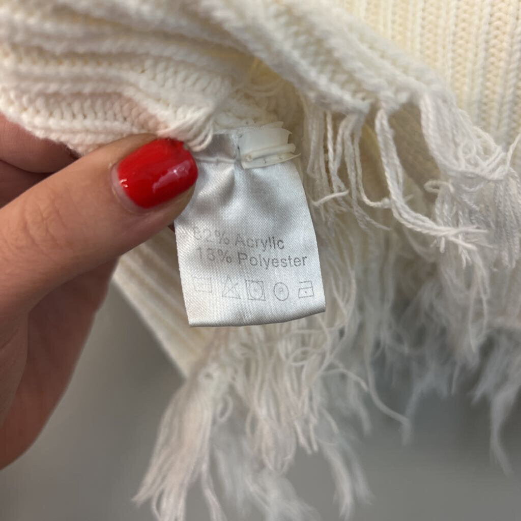 White Knit Frayed Edge Cropped Long Sleeve Sweater Top Medium