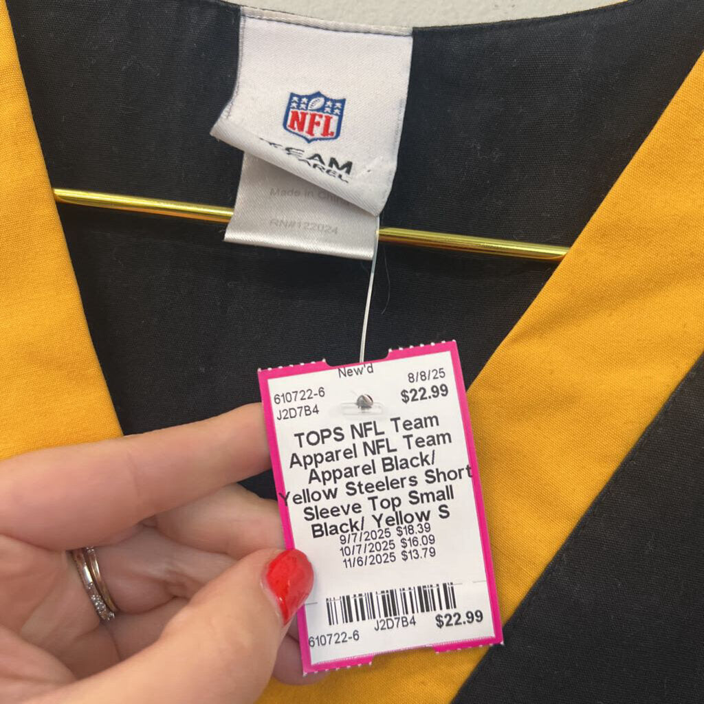 NFL Team Apparel Black/ Yellow Steelers Short Sleeve Top Small