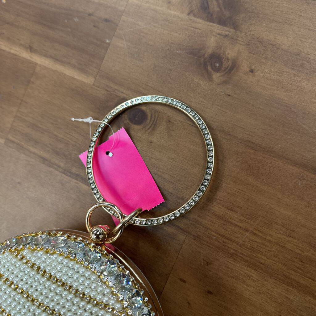 Gold Pearl Embellished Circle Purse