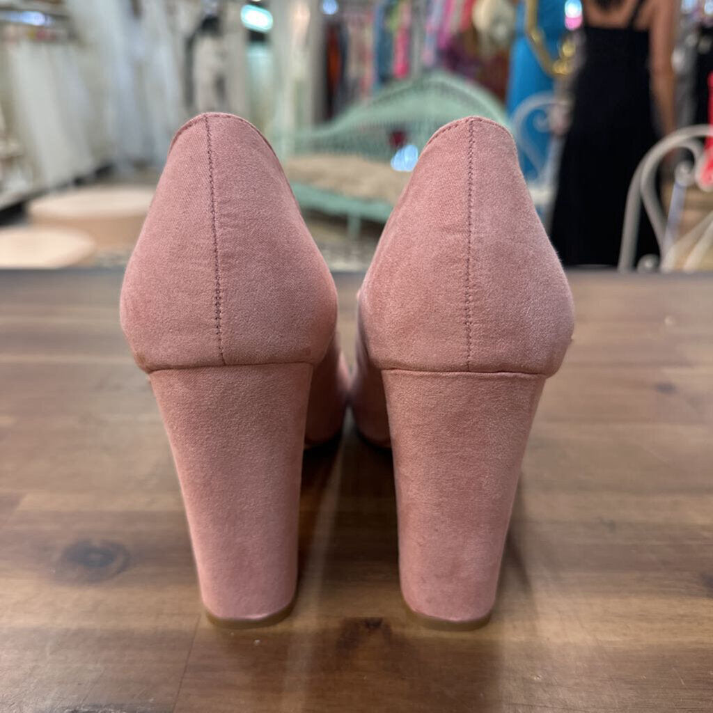 Just Fab Pink Suede Round Toe Double Strap Zenobiah Heels 8.5