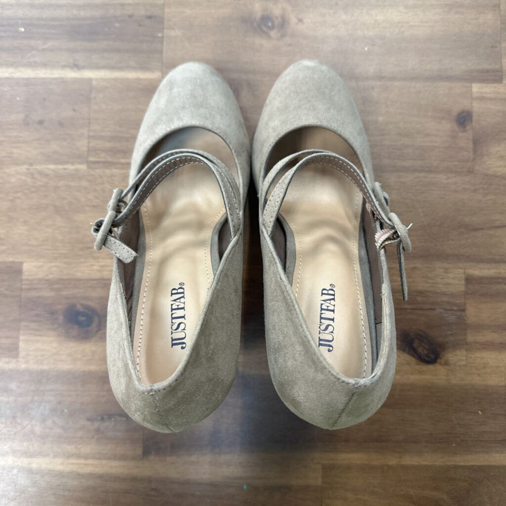 Just Fab Grey Suede Round Toe Double Strap Zenobiah Heels 8.5
