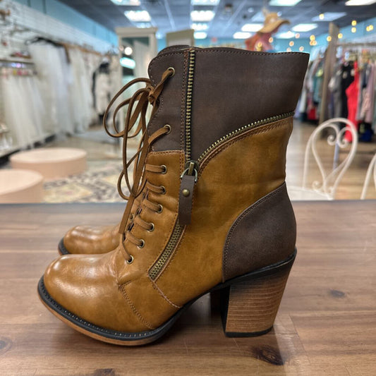 Pierre Dumas Brown Leather Lace Up Ravenna Boots 8.5