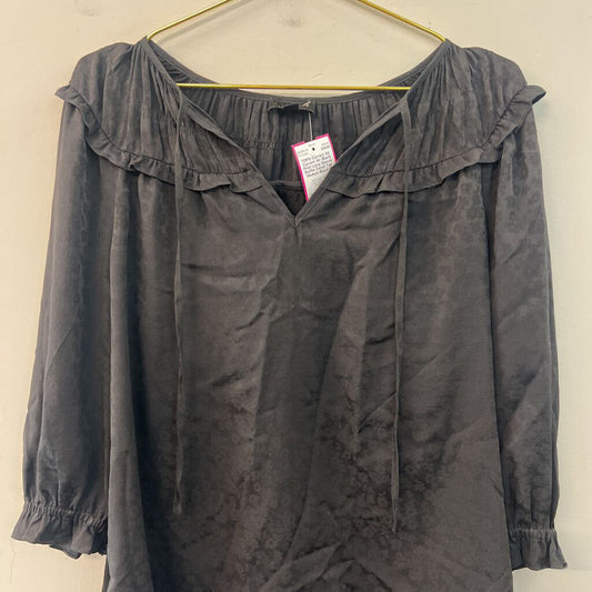Current Air Black Print Long Sleeve Ruffle Detail Top Medium