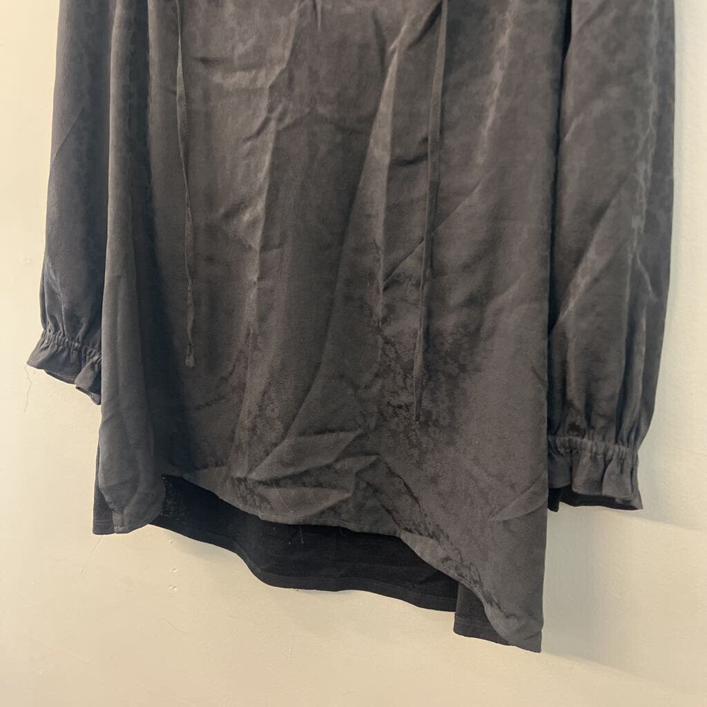 Current Air Black Print Long Sleeve Ruffle Detail Top Medium