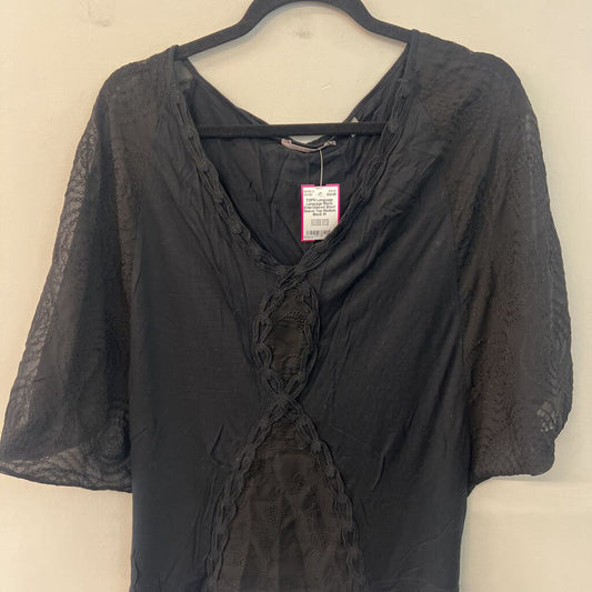 Language Black Embroidered Short Sleeve Top Medium