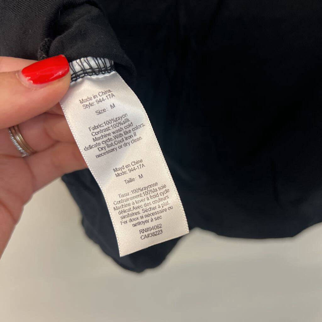 Language Black Embroidered Short Sleeve Top Medium