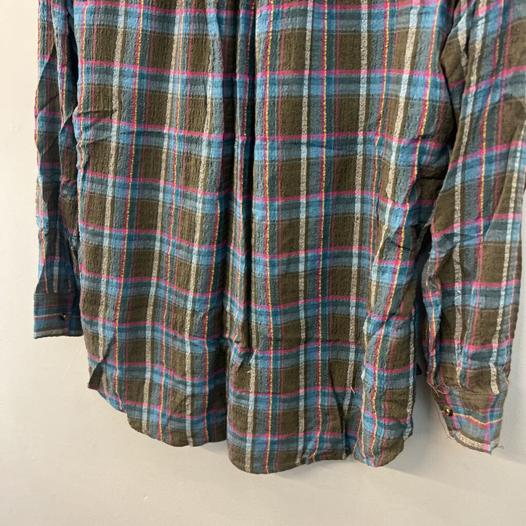 Pilcro Green/ Multi Plaid Long Sleeve Button Down Top Medium
