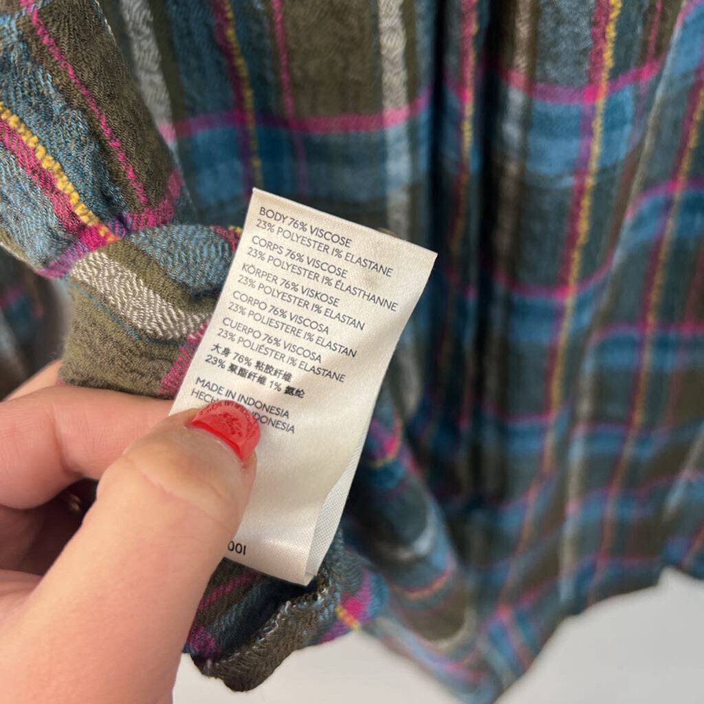 Pilcro Green/ Multi Plaid Long Sleeve Button Down Top Medium