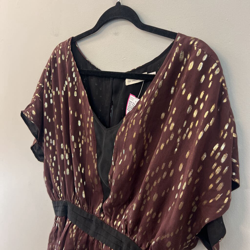 The Addison Story Burgundy/ Metallic Gold Dot Short Sleeve Top Medium