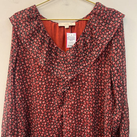 Loft Black/ Red Flower Print Long Sleeve Top Medium