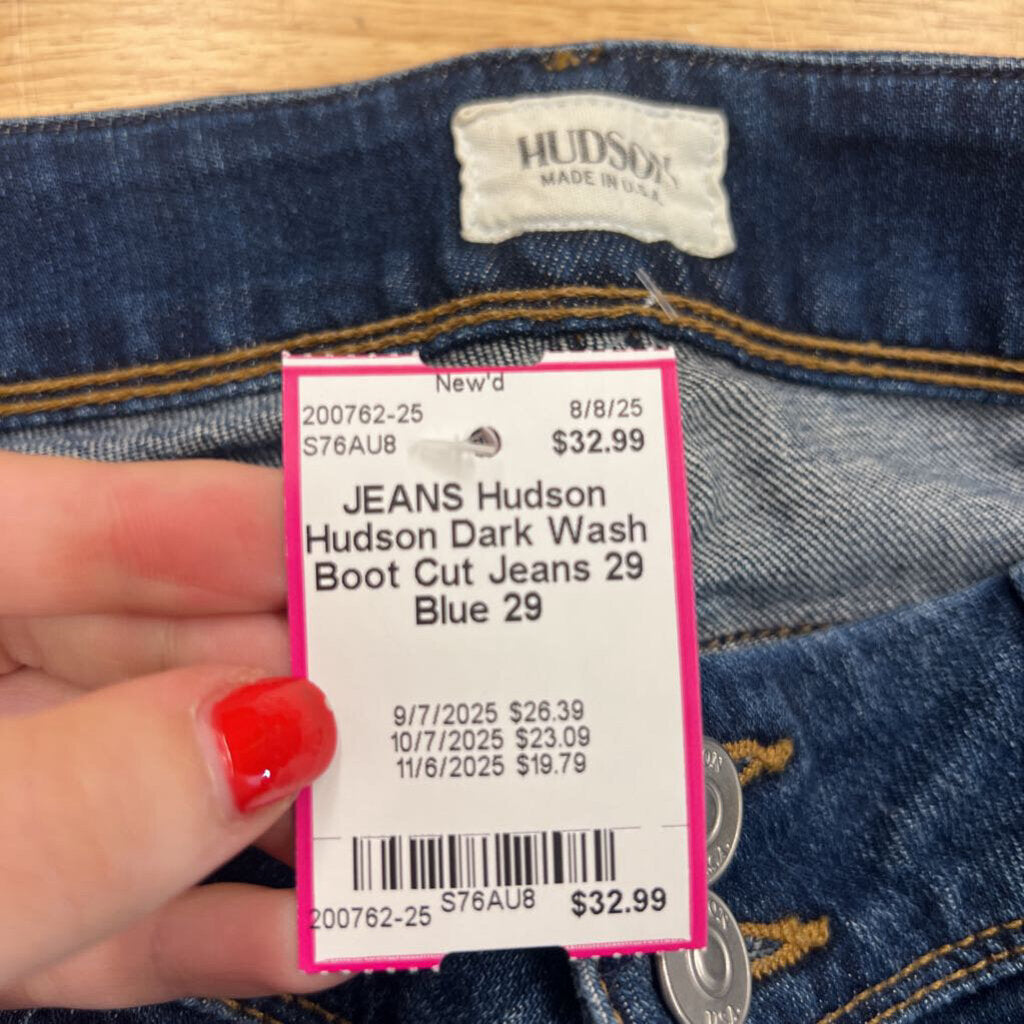 Hudson Dark Wash Boot Cut Jeans 29
