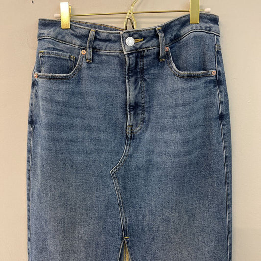 Express Medium Wash Denim Front Slit Maxi Skirt 6