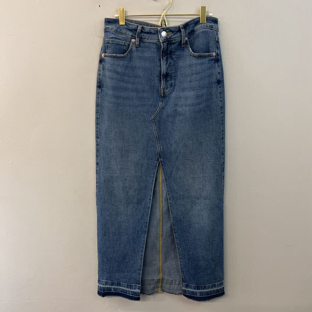 Express Medium Wash Denim Front Slit Maxi Skirt 6