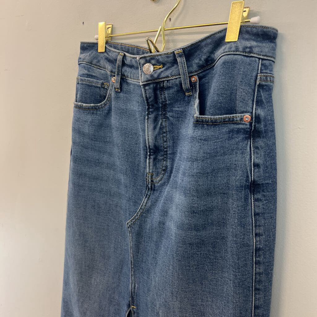 Express Medium Wash Denim Front Slit Maxi Skirt 6